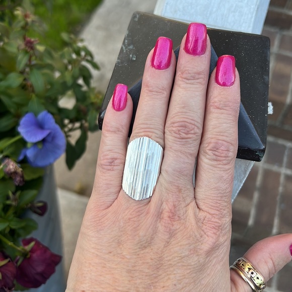 Vintage Sterling Silver Taxco Mexico Fluted Ridged Knuckle Shield Statement  Ring